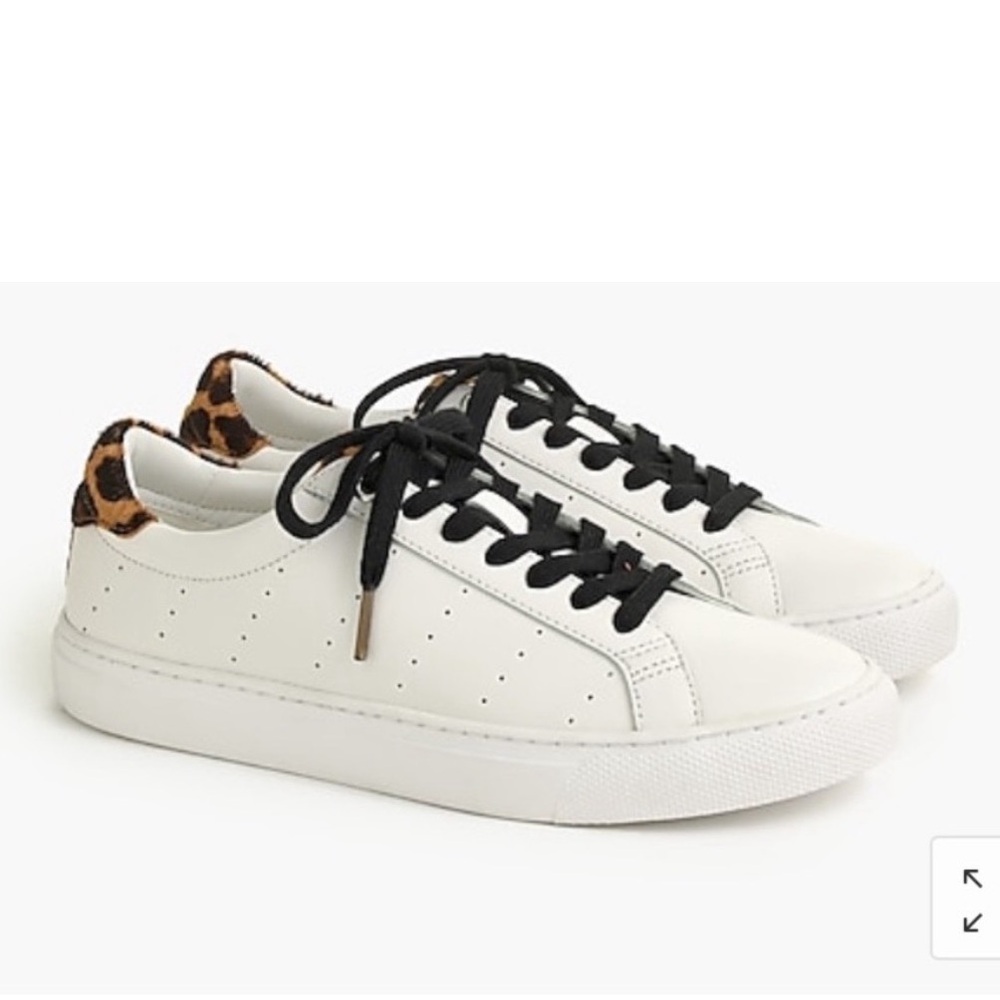 J. Crew White Leather Leopard Calf Hair Low Top Saturday Sneakers Size 11 NWT